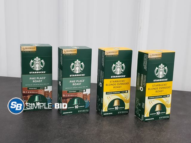 Lot 58-73974 - Lot of (4) New STARBUCKS! Capsules (2) PIke Place Roast medium Roast (2) Starbucks Blonde Espresso R...