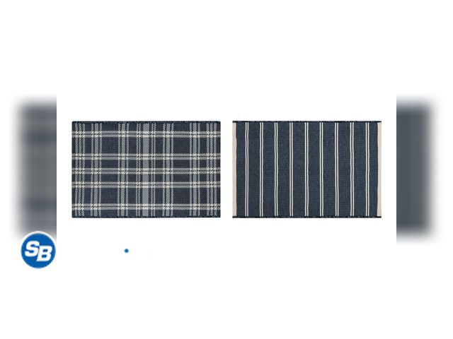 Lot 58-28233 - New Better Homes &amp; Gardens, Navy-Blue Plaid &amp; Stripes Reversible Indoor/Outdoor Scatter Rug,...