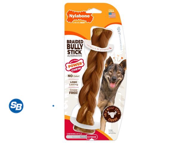 Lot 58-57673 - New Nylabone Power Chew Braided Bully Stick Alternative Dog Chew Toy Large