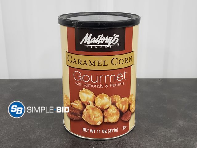 Lot 58-29731 - Mallory's Caramel Corn Gourmet with almonds and Pecans - 11 oz - unopened