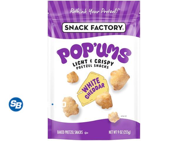 Lot 58-64834 - Lot of (2) Snack Factory Pop'ums White Cheddar Pretzel Snacks, 9 Oz Bag - unopened - expired