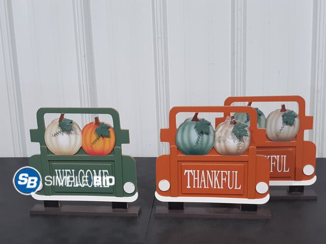 Lot 58-27606 - Lot of (3) Wooden FALL decor -- (2) Thankful (1) Welcome