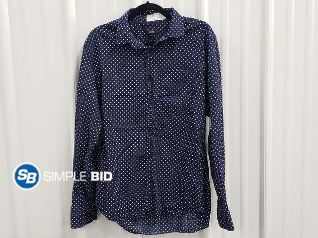Lot 58-77090 - Men's Nutexrol Navy with White Polka Dots Shirt, Size Large- Light Use