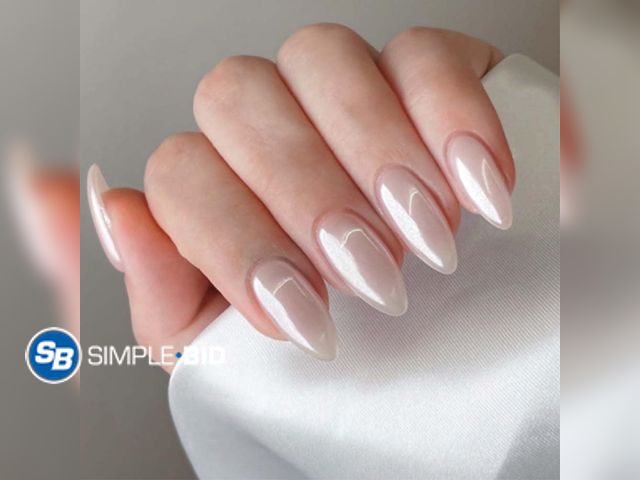 Lot 58-66723 - New White Press on Nails Medium Almond Fake Nails Glossy Nails Press ons with Design Reusable Artifi...