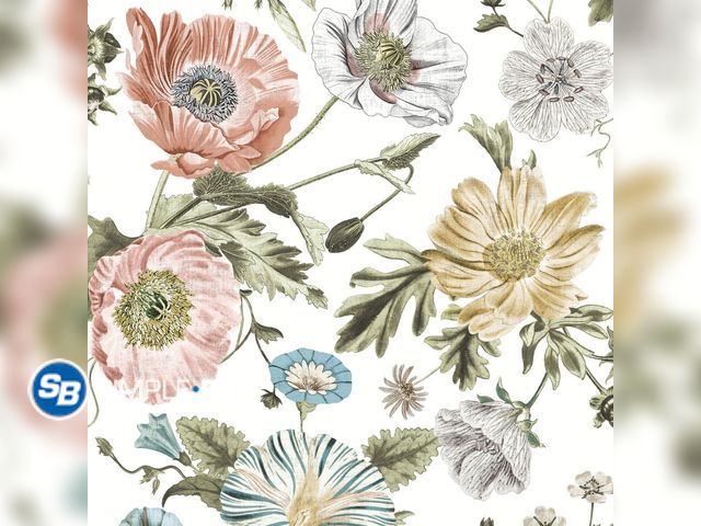 Lot 58-58617 - New RoomMates Vintage Poppy Peel &amp; Stick Wallpaper 30.75 Sq. ft