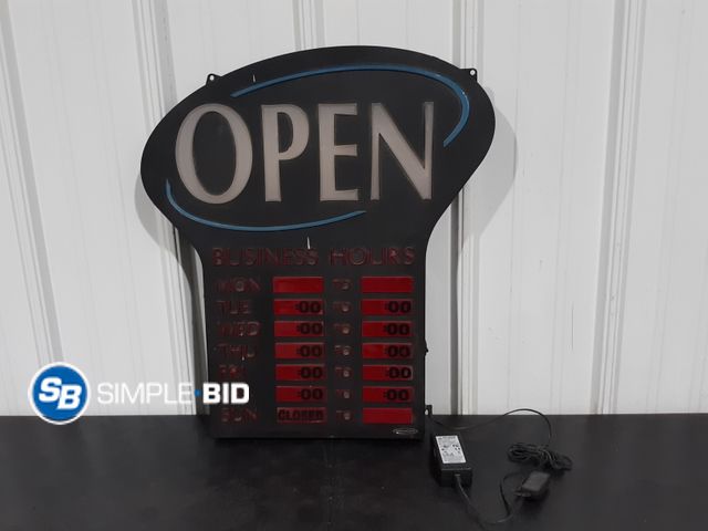 Lot 58-35049 - Electronic Light Up Open Sign with Business hours