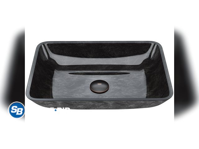 Lot 58-32447 - VIGO RECTANGULAR GRAY ONYX GLASS VESSEL BATHROOM SINK - appears unused