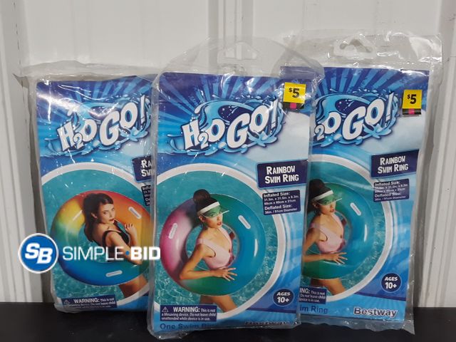 Lot 58-27457 - Lot of (3) New H2O GO! Rainbow SWIM Rings - for ages 10+