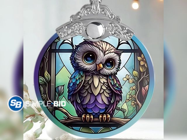 Lot 58-72751 - CHRISTMAS IN JULY! Lot of (3) New Jocidea Owl Christmas Ornaments - Stained Glass Holiday Decoration...