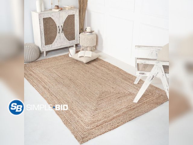 Lot 58-28559 - RAJRANG Large Jute Rug 8'x 10' - Natural Handwoven Reversible Braided Rectangle Area Rugs