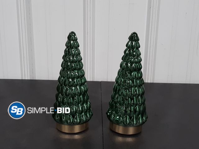 Lot 58-26256 - Lot of (2) Green Glass Tree Decor