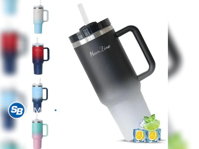 Lot 58-36902 - New HamZine Tumbler 40 oz With Handle Stainless Steel and Straw Lid Keep Hot 8 to12