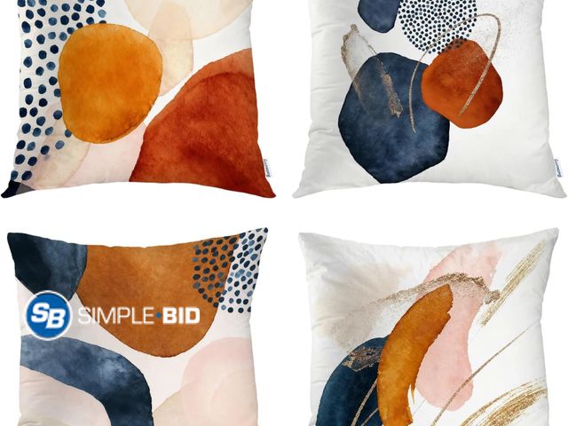 Lot 58-58065 - New Batmerry Mid Century Modern Boho Throw Pillow Covers, Aesthetic Navy Blue Burnt Orange Decorativ...