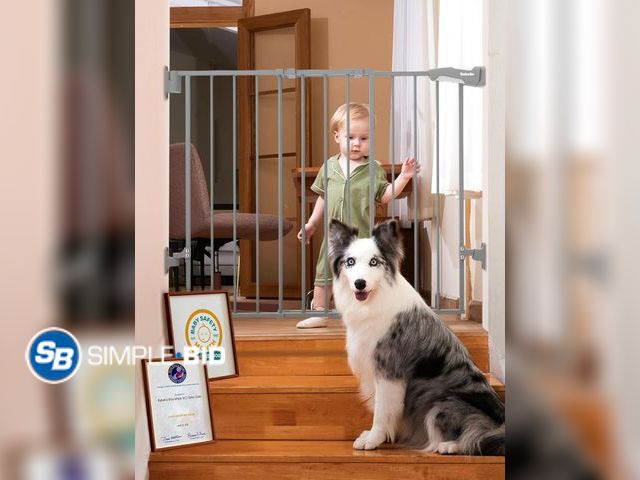 Lot 58-41593 - New Babelio Baby Gate for Stairs, Kitchen &amp; Doorways, 26-43" W 28" H No Bottom Bar| Easy Install...