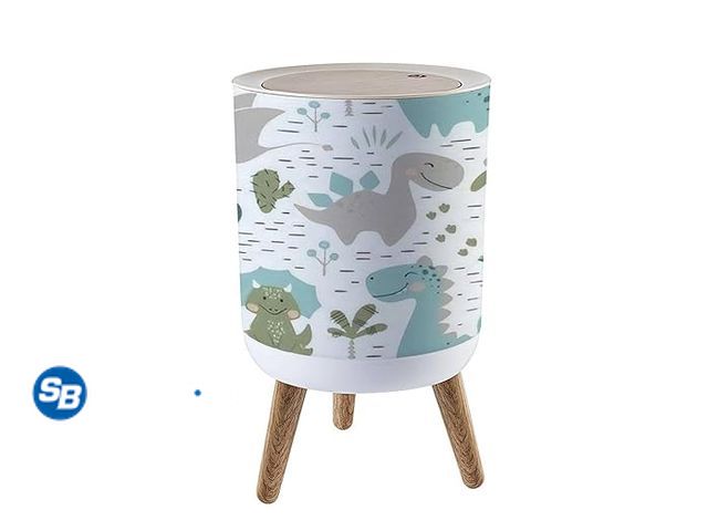 Lot 58-28400 - New KCDCYCZEAL Small Trash Can with Lid Dinosaur Baby boy Seamless Sweet Dino with Palm and Cactus R...