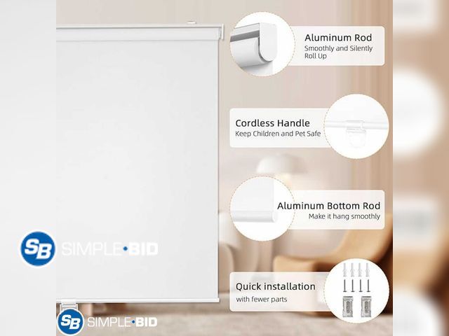 Lot 58-23686 - ChrisDowa Cordless Blackout Roller Shades for Windows, Thermal Insulated UV Protection Pull Down Sha...