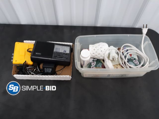 Lot 58-80205 - BOX of Office, Home Supplies including Extension Cords, Electronics and office organizational items ...
