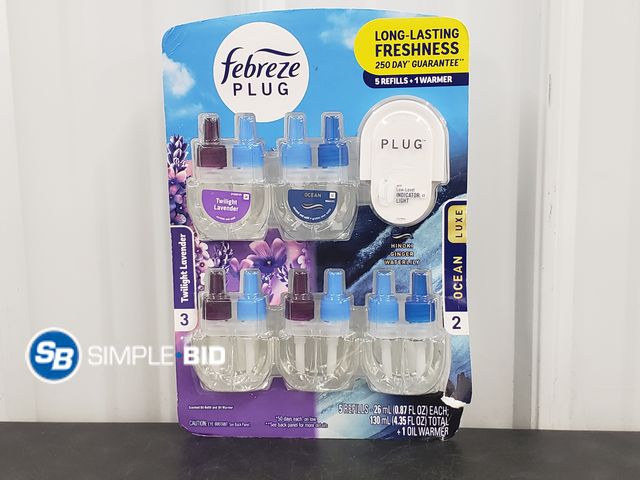 Lot 58-68498 - New FEBREZE Plug in 5 Refills + 1 Warmer - Twilight Lavender - Ocean