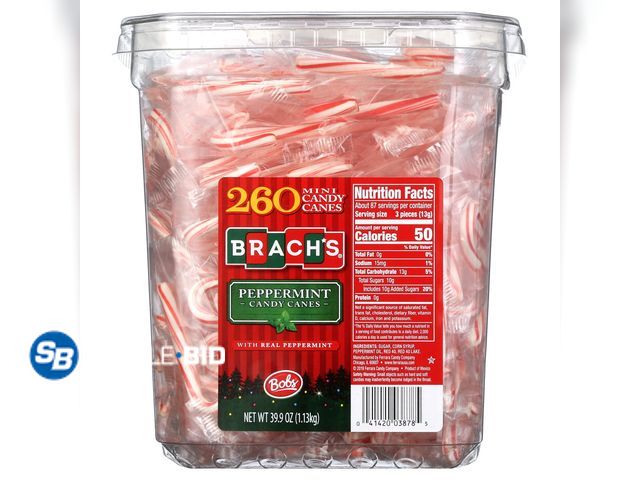Lot 58-77348 - Brach's Bobs Mini Peppermint Candy Canes 260 Count - unopened