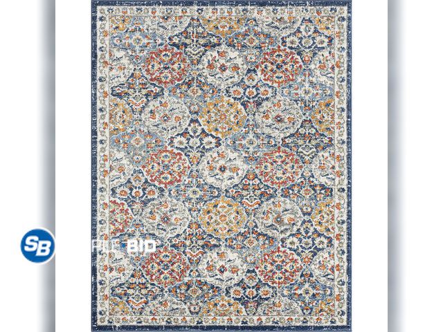 Lot 58-32844 - New Chelsea Transitional Oriental 5'3'' x 7'3'' Navy and Gold Polypropylene Indoor Area Rug, 5' x 7'