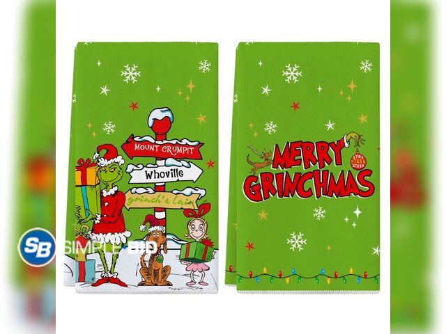 Lot 58-37209 - New Grinch Kitchen Towels Set of 2, Merry Grinchmas Dish Towels, Home Christmas Decor Decorations, 1...