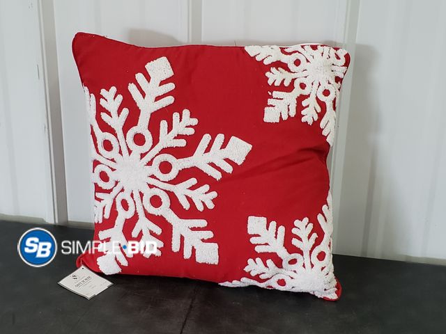 Lot 58-64608 - Red and White Snowflake Pillow - 16" x 16" - Appears Unused