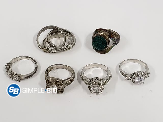 Lot 58-74287 - Lot of (6) Fashionable Rings, Center Gem Style, Stainless Steel Look