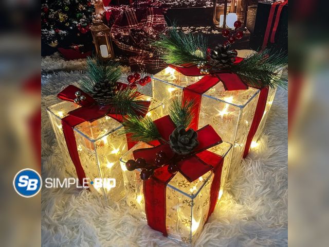 Lot 58-34382 - New Christmas Decorations Indoor, Kwaiffeo Set of 3 Christmas Lighted Gift Boxes 60 LED Light up Xma...