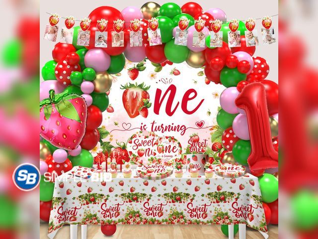 Lot 58-50582 - New Strawberry Shortcake Birthday Decorations，Berry First Birthday Decorations，Strawberry Party Deco...