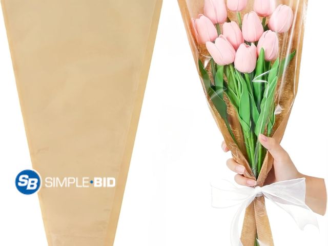 Lot 58-80843 - New PABCK 50 Pcs Flower Sleeves Bouquet Wrapping Paper Bags 9.4x3.5x17.7 inch Brown Kraft Paper Flow...