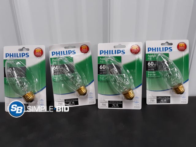 Lot 58-36460 - Lot of (4) New Philips Postlight F15 60W replacement bulbs