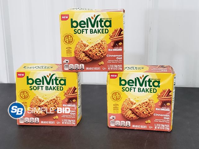 Lot 58-69268 - Lot of (3) BelVita Soft Baked Breakfast Bars, Cinnamon Oat, 5 Packs in each box - unopened - expired