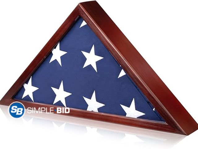 Lot 58-35390 - New Flag Display Case for 5x9.5 ft American Veteran Burial Flag, Mahogany Wooden Frame Case Set, Tri...