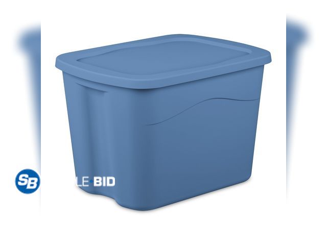 Lot 58-58297 - New Sterilite Storage Bin, 18 Gallon Plastic Storage Container with Snap-on Lid, Light Blue
