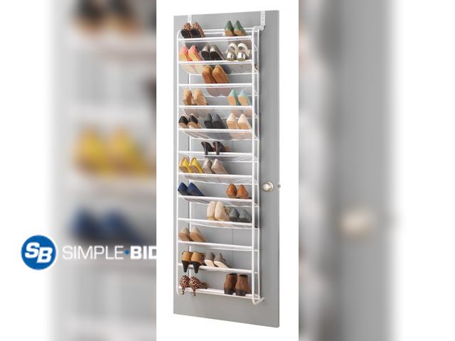 Lot 58-38997 - New Whitmor 12-Tier Over the Door Mesh Shoe Rack - 36 Pair - Metal - White