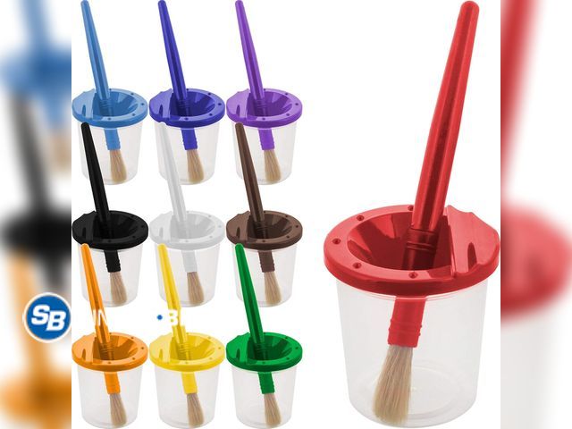 Lot 58-53576 - New U.S. Art Supply 10 Piece Children's No Spill Paint Cups with Colored Lids and 10 Piece Large Rou...