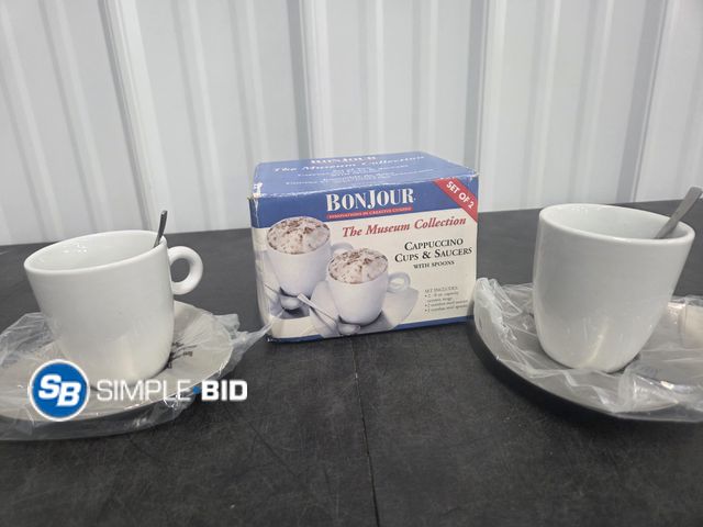 Lot 58-84709 - New New BONJOUR The Museum Collection Cappuccino cups &amp; Saucers with spoons