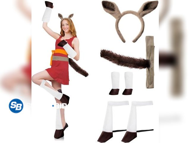 Lot 58-83653 - New 6 Pcs Donkey Costume Set with Hooves Gloves for Women | Halloween Party Costume, Furry Tail Ears...