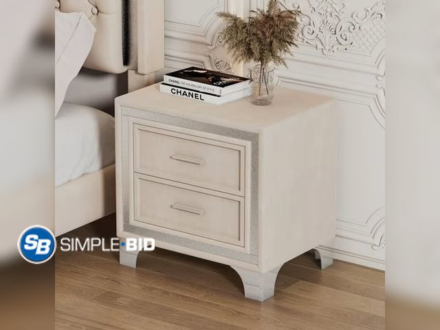Lot 58-72956 - Gzxs Beige Velvet Upholstered Nightstand with 2 Drawers, Modern Couch Side Table for Living Room