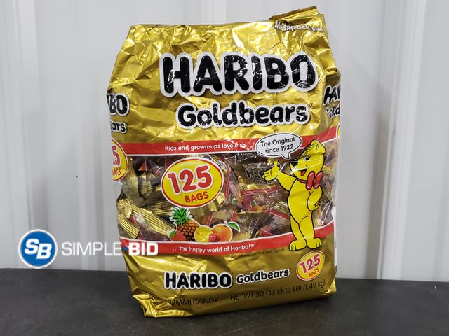 Lot 58-30348 - HARIBO! goldbears - 125 individually wrapped gummi candy - unopened - damaged packaging