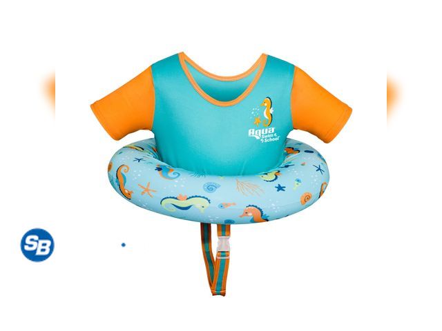 Lot 58-26853 - New Swim School Inflatable Tot Trainer Pool Float, Adjustable Strap, Orange and Teal Sea Friends, Ag...