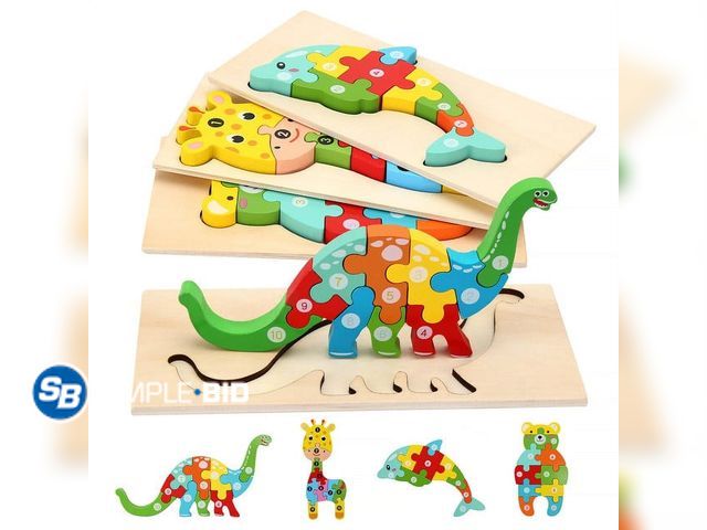 Lot 58-60801 - New Wooden Puzzles Toys for Toddlers 1-3 Year Old, Kids Montessori Toys Learning Educational Wood Pu...
