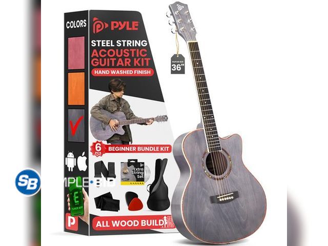 Lot 58-84147 - Pyle Beginners 6-String Acoustic Guitar - 36" Cutaway Body with Accessory Kit