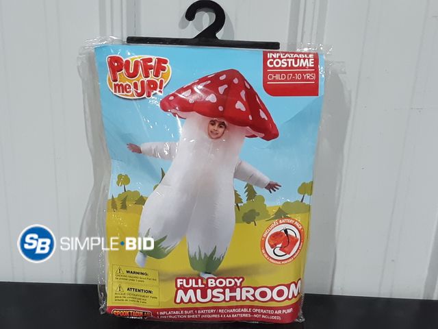 Lot 58-34500 - Puff Me Up Inflatable Costume - Full Body Mushroom - Child Size 7-10 Years - Appears Unused