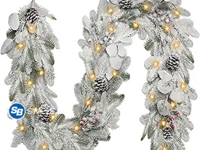 Lot 58-17762 - CHRISTMAS IN JULY! New 6 FT Prelit Christmas Garland - Artificial Flocked Christmas Garland with Pin...