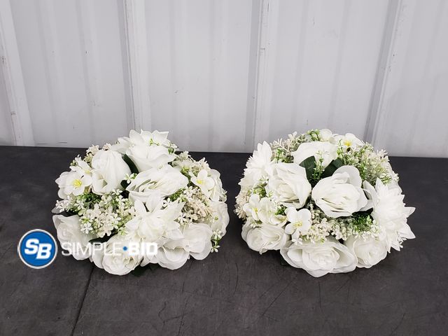 Lot 58-76018 - Lot of (2) New 12.6 in. White Indoor Artificial Peony Flowers in Silk Bouquets - for any Event