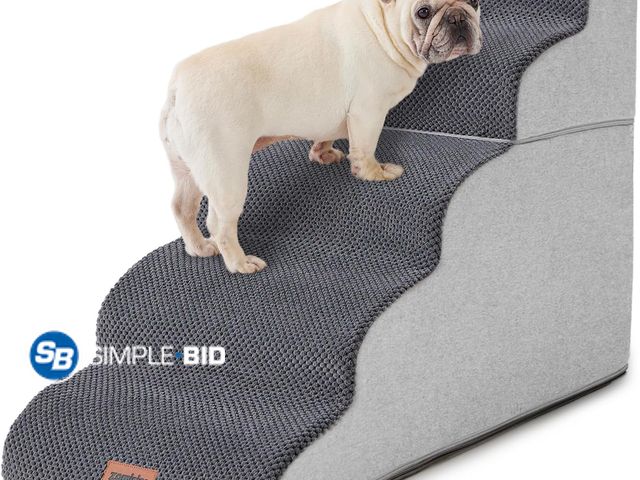 Lot 58-74355 - New ZOMISIA Dog Stairs Ramp for High Beds Up to 25", 5 Step Pet Stairs Grey | Dog Steps 35D Foam for...