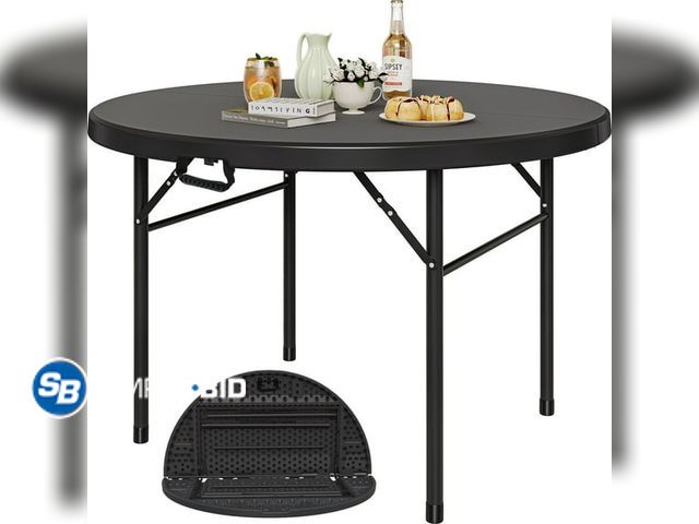 Lot 58-35314 - New Portable Round Folding Picnic Table Plastic Utility Table w/Handle for Camping