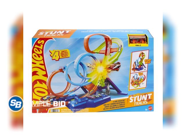 Lot 58-51526 - New Hot Wheels Action 4-Loop Crash Out Track Set with Motorized Booster &amp; 1:64 Scale Toy Car