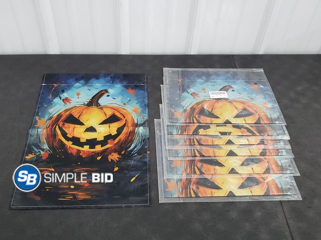 Lot 58-74120 - Lot of (7) New Double Sided Jack-O-Lantern Garden Flags